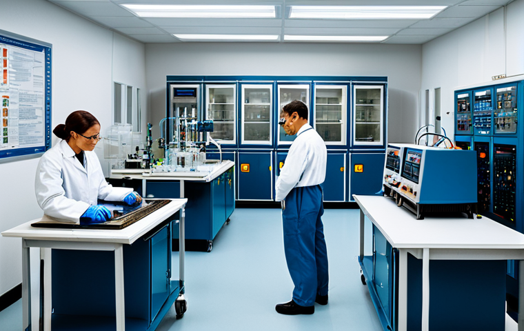 시험 장비의 안전 관리 - Chemical Safety**

"A laboratory scene showing a scientist, fully clothed in appropriate PPE (Person...