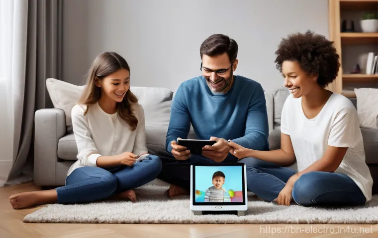전기공학 개론 - **"Modern Family Life Powered by Electricity"**
    A vibrant, warmly lit interior scene of a divers...