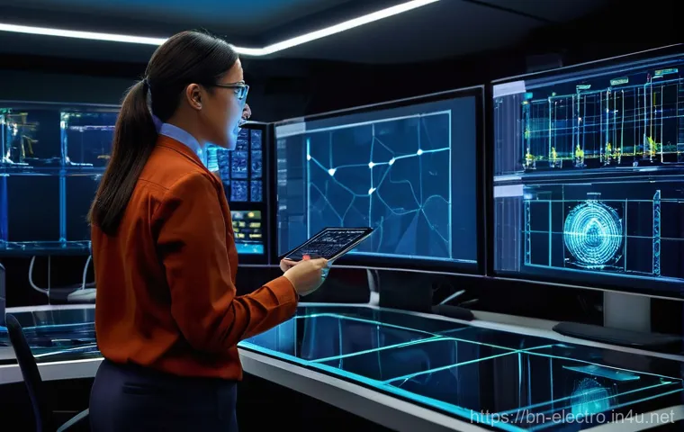 전력 시스템 시험 장비 - **Prompt:** A detailed image of a power system testing scenario, featuring male and female electrica...