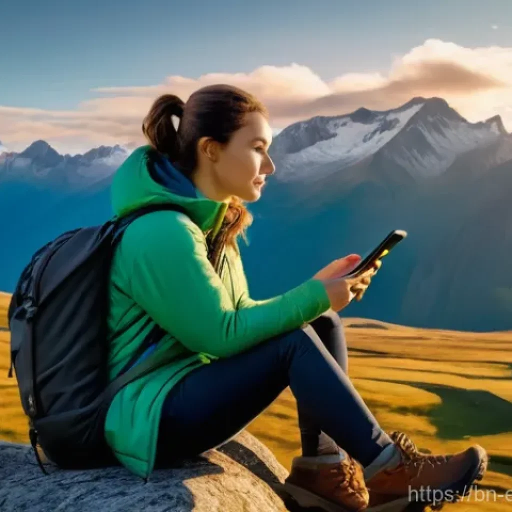 전력 전환 장치 - **Image Prompt: Mountain Trek with Reliable Power Bank**
    A wide shot of a serene, majestic mount...