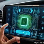 디지털 회로 응용 - A highly detailed futuristic smart device interior showcasing digital circuits controlling a smartph...