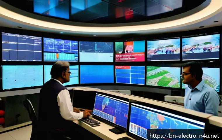 디지털 신호의 처리 및 분석 - A modern digital broadcast control room in Bangladesh, showing large screens displaying clear HD dig...