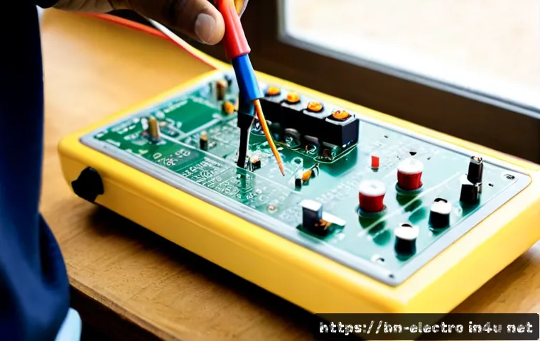 전기회로 분석법 - Photorealistic close-up of an electrical engineering student analyzing a simple breadboard circuit w...